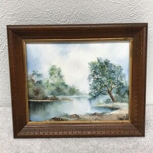 Vintage Landscape Painting on Canvas Unsigned Framed